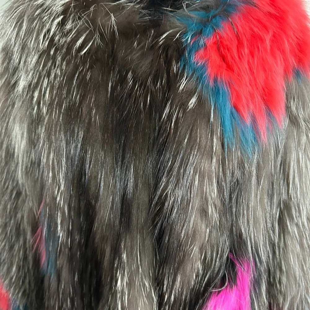 Multicolor real fox Fur Women's Coat - Picture 5 of 10